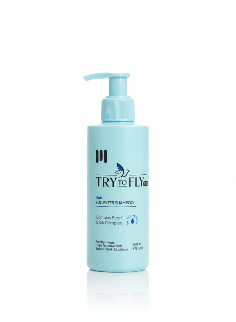 TryToFly pro hair volumizer shampoo contains pearl & silk complex paraben-free helps to leave hair supple sleek & lustrous 200 ml